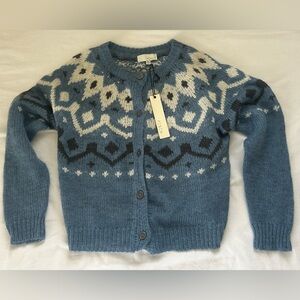 Pinch Blue Fair Isle Button-Front Cardigan-Size Small- NWT